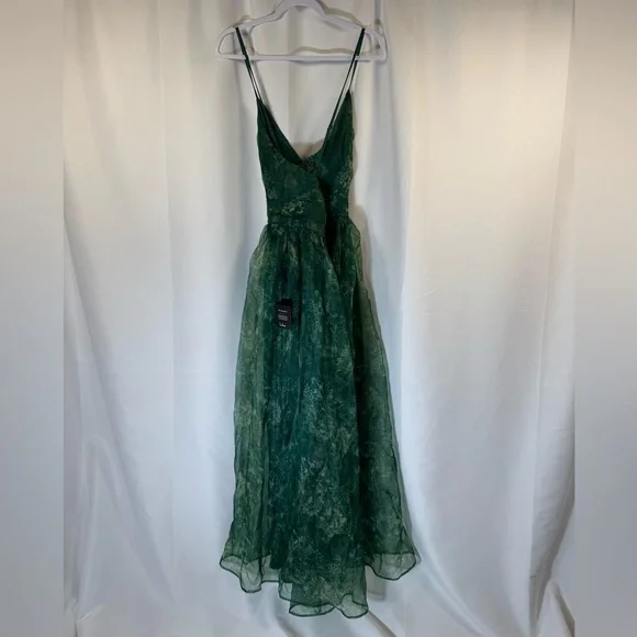 Lulus Romance That Wows Green Floral Print Organza Maxi Dress XL - Picture 4 of 8